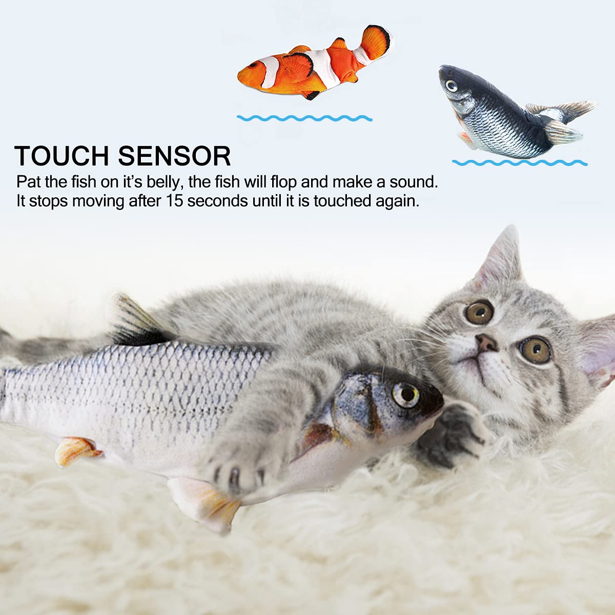 Interactive Cat Toys Flopping Fish With Catnip, Moving Cat Toys For Indoor Cats 2Pack, 11 '' Electric Automatic Cat Kicker Exerc
