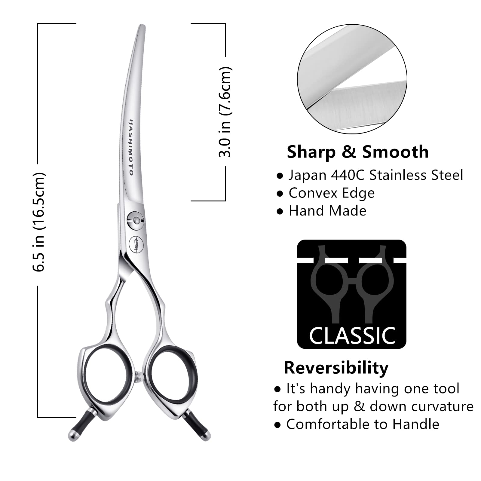 Hashimoto Dog Grooming Scissors, Curved Scissors For Dog Grooming, 6.5 Inch, 30 Degree Of Curved Blade,Light Weight, Pet Shears For Trimming Face And Paws.