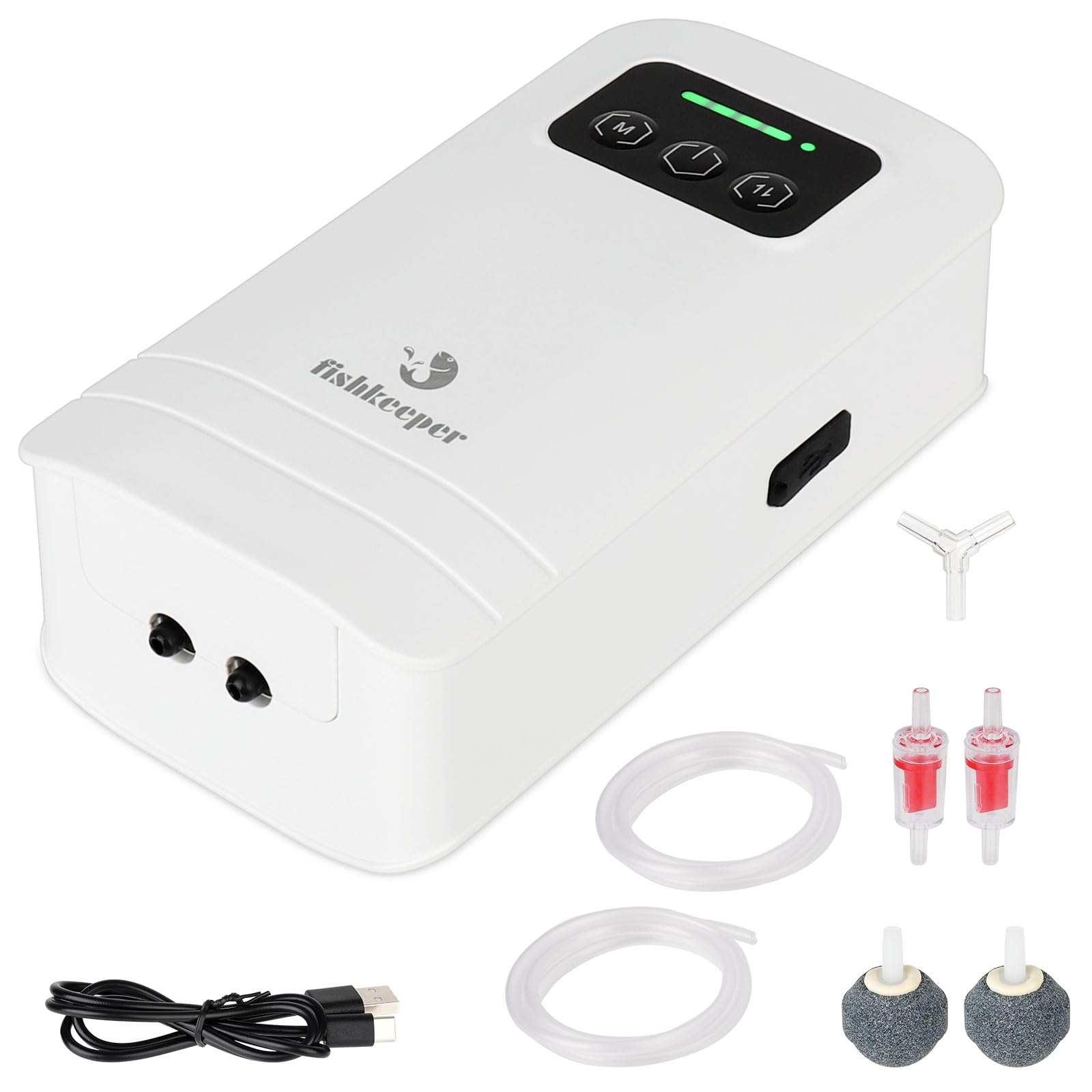 fishkeeper Battery Powered Aquarium Air Pump, USB Rechargeable Aerator Fish Tank Air Pump for 10-210 Gallons Portable Oxygen Pum
