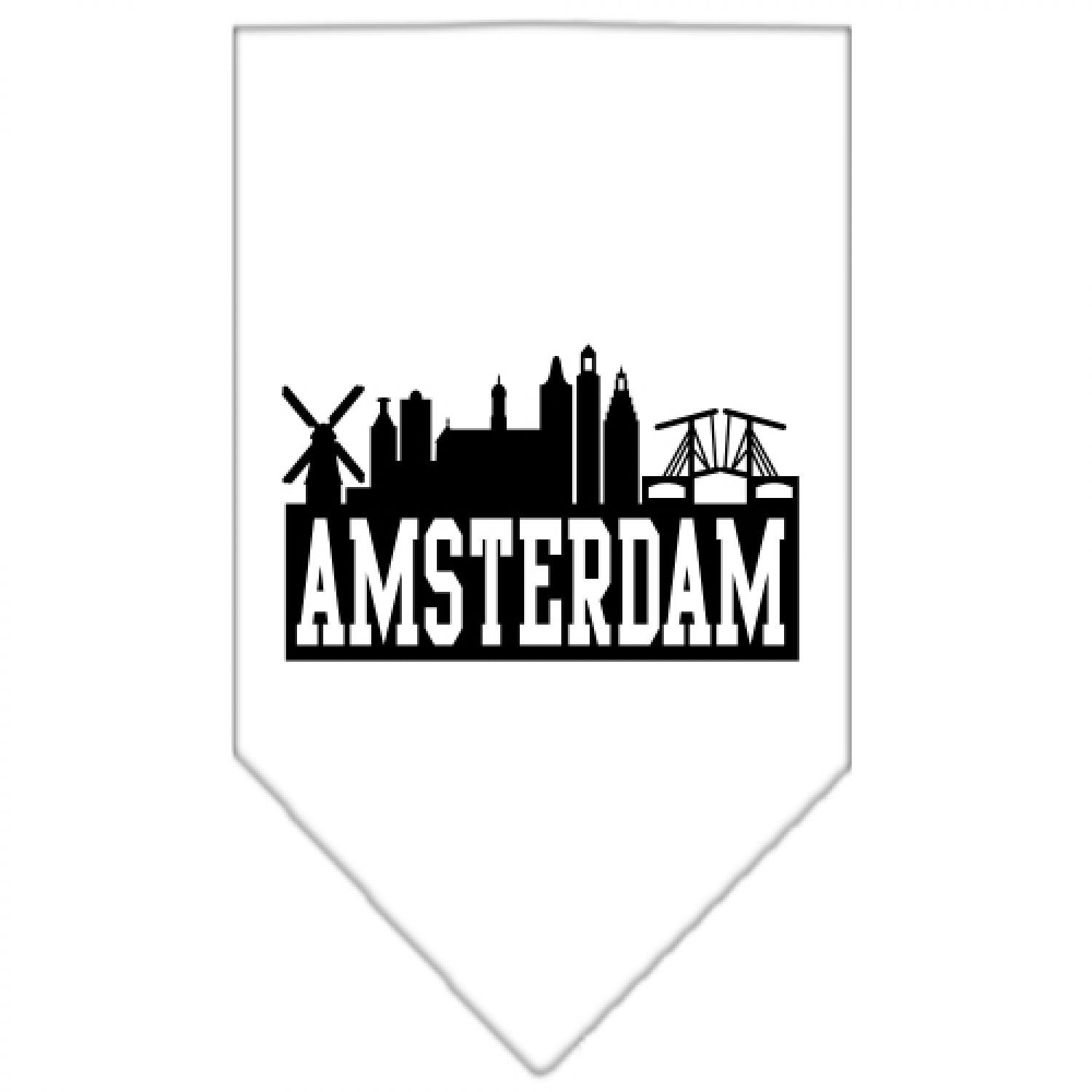 Pet and Dog Bandana Screen Printed, &quot;Amsterdam Skyline&quot; White Large