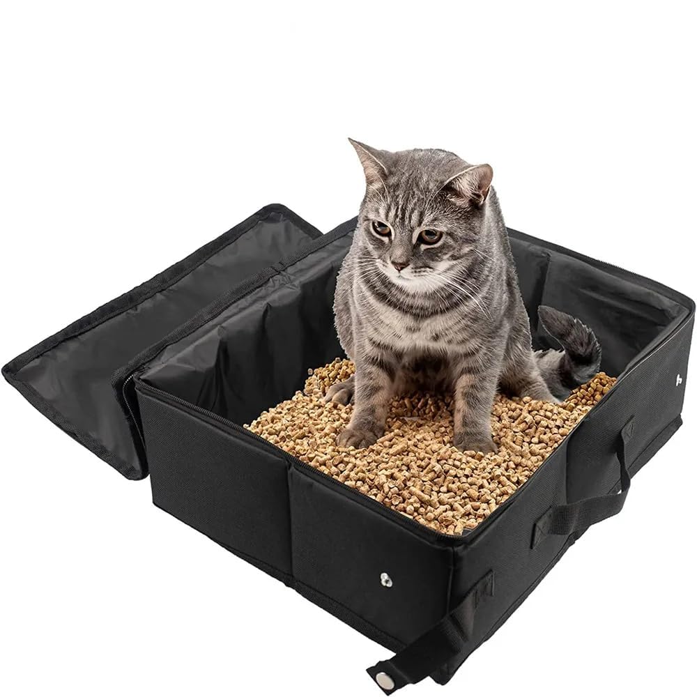 Portable Cat Travel Litter Box With Zipped Lid, Foldable Travel Litter Box, No Leakage, No Smell, Waterproof, Easy To Carry, Eas