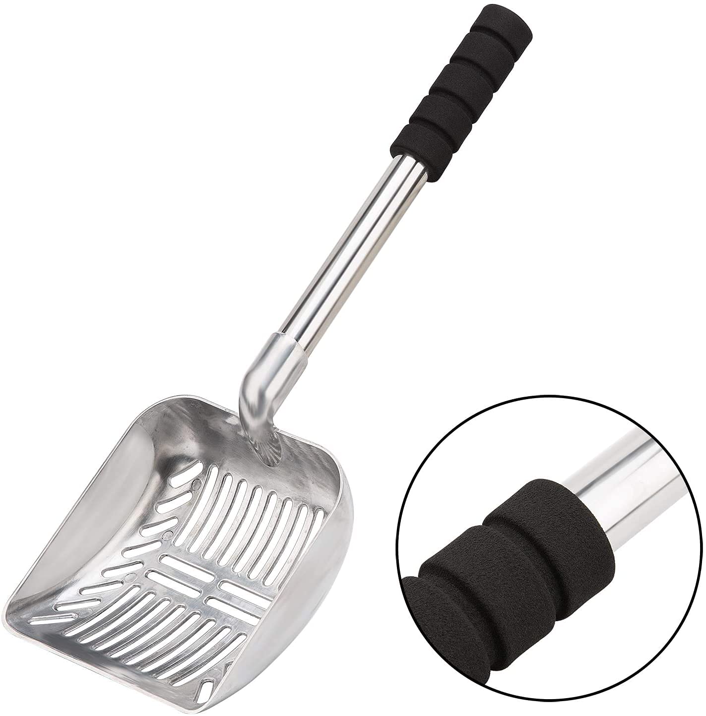 Cat Litter Scoop, Metal Long Handle Litter Scooper With Holder, Stainless Steel Detachable Litter Scoop With Foam Pad Grip, No B