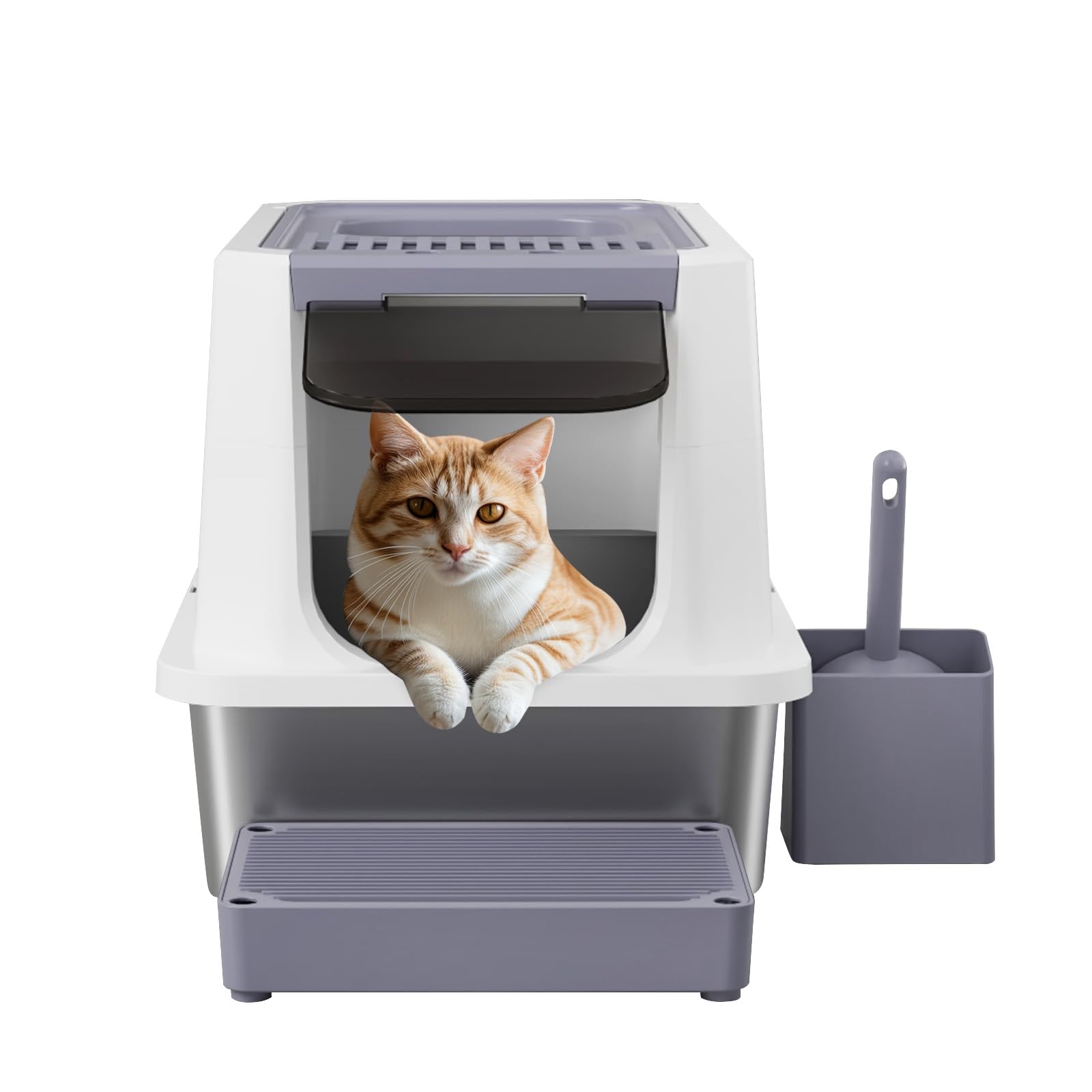 Rizzari Stainless Steel Cat Litter Box, Odorless Enclosed Litter Box With Top Holes, Large Litter Pan For Small To Large Sized C