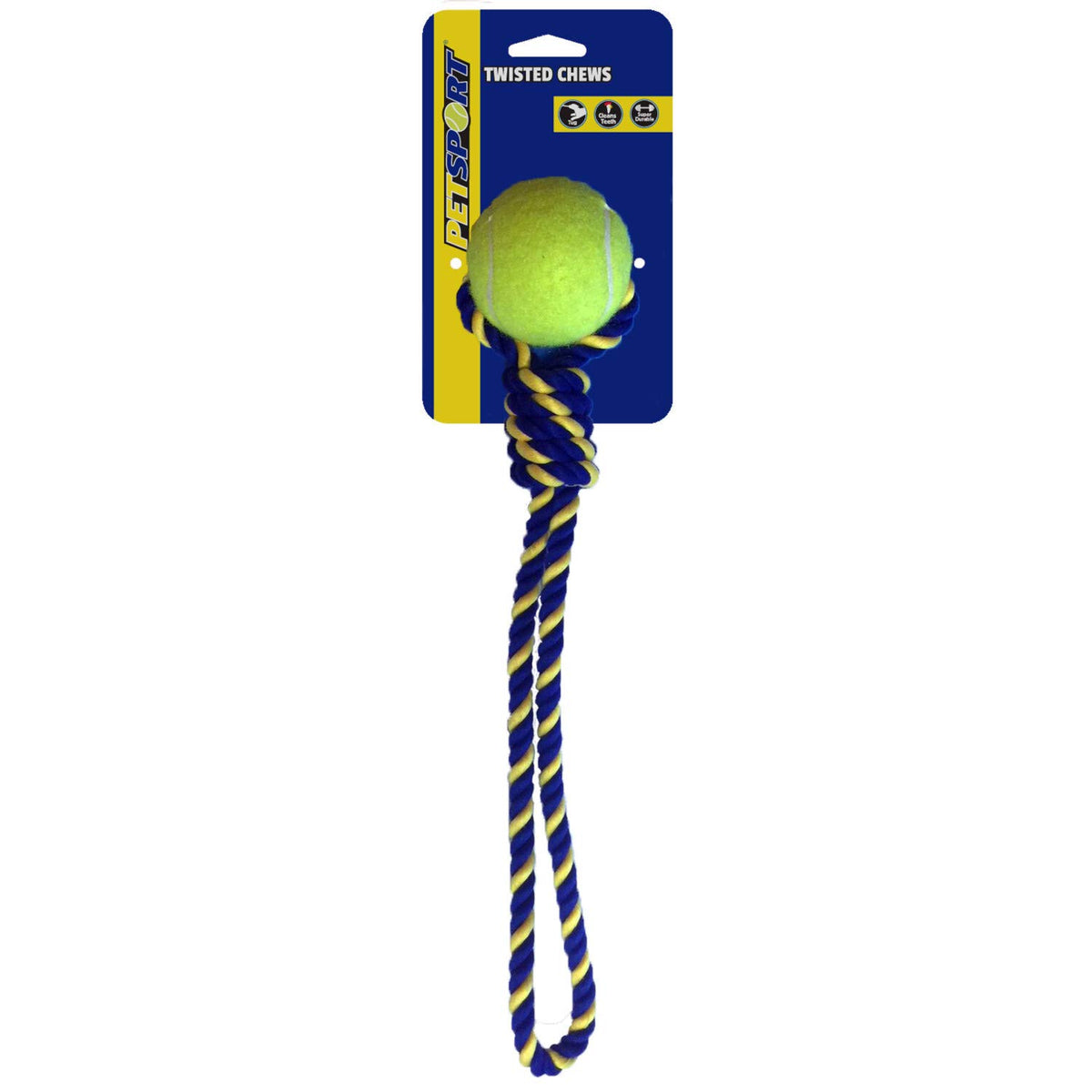 Petsport Knotted Rope Tug Dog Toy With 2.5-Inch Tuff Tennis Ball, 14 Inch