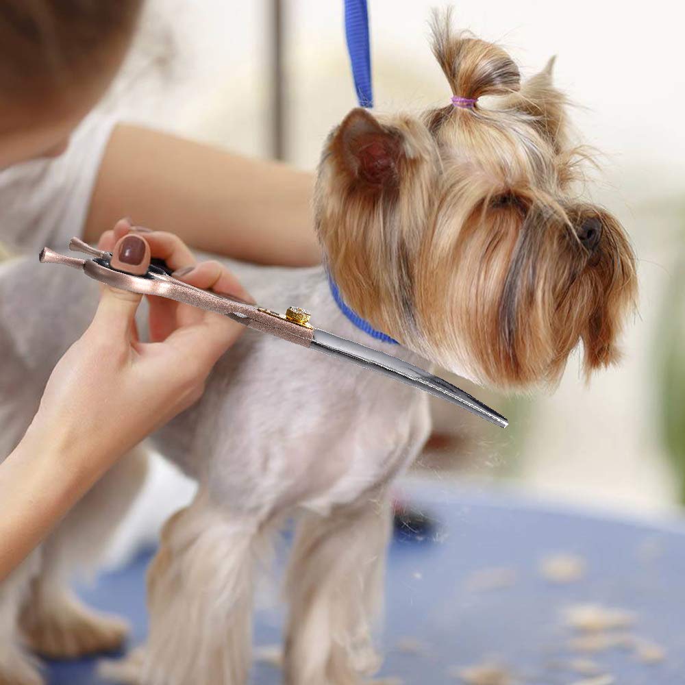 7 Inches Professional Pet Grooming Scissors, 440C Japanese Steel Straight & Curved & Thinning & Chunker Shears/Scissors For Dog Cat And More Pets (7 Inch-Curved Scissors)