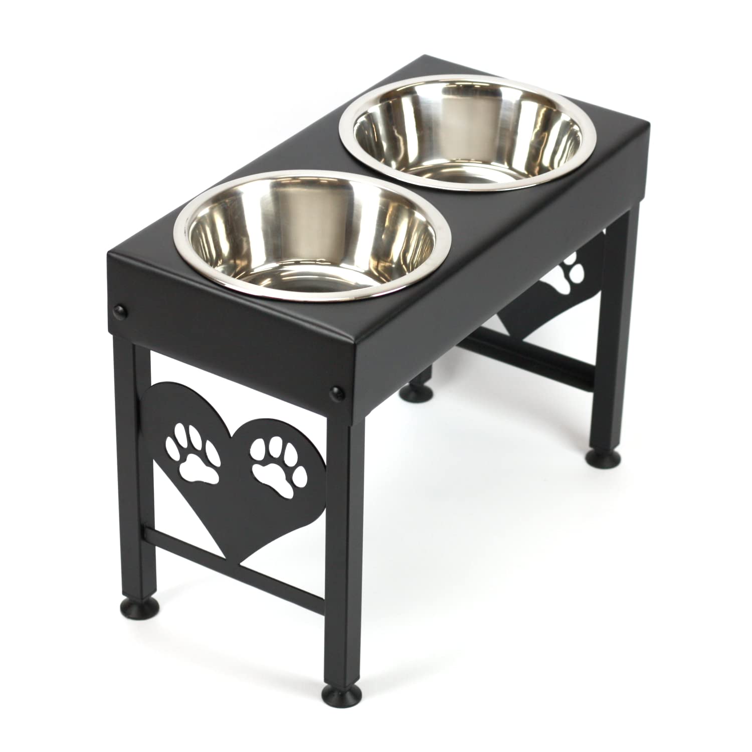 Elevated Dog Bowls Raised Steel Pawprint Feeder Stand Large Breed 16 Inch Tall Double Three Quart