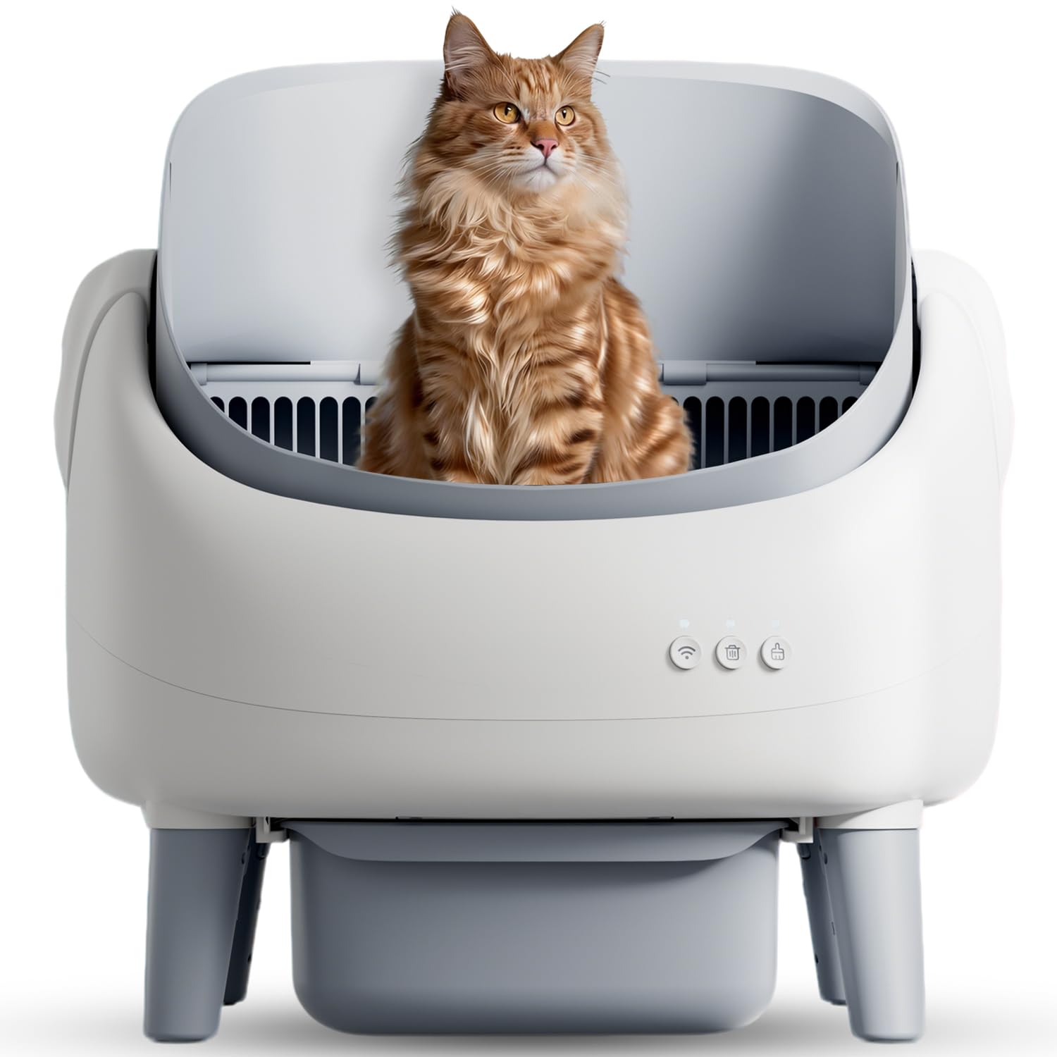 Open-Top Automatic Cat Litter Box, Self Cleaning Litter Box for Multi-Cat Families, APP Control, Safety Protection, 1 Roll Waste