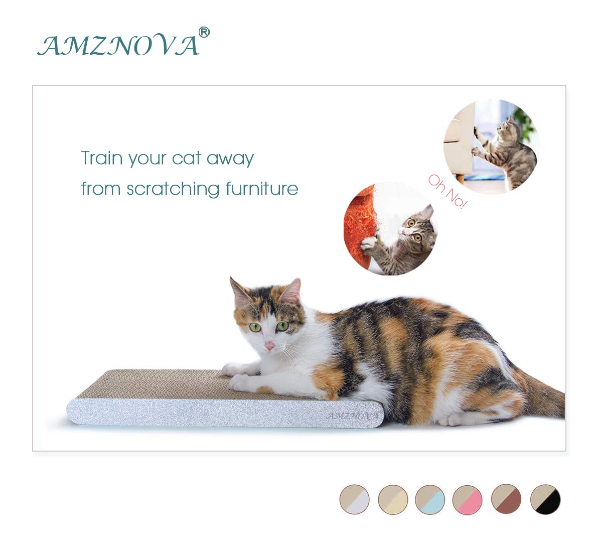 Amznova Cat Scratcher, Cardboard Cat Scratchers, Durable & Recyclable Scratch Pad, Colors Series, Narrow, Glitter Silver