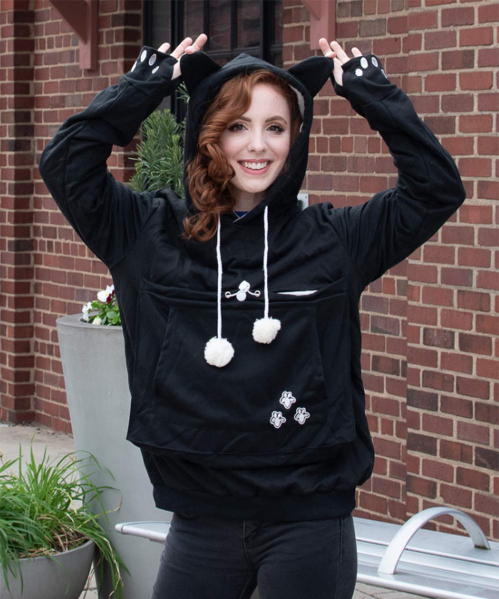 Unisex Big Pouch Hoodie Long Sleeve Pet Dog Holder Carrier Sweatshirt,Black,Xxxx-Large