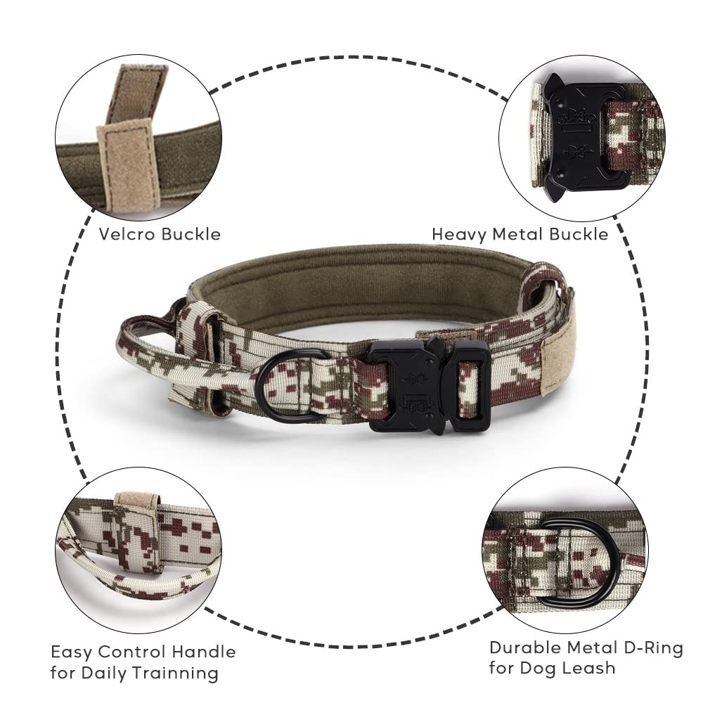 Alainzeo Tactical Dog Collar For Medium And Large Dogs, Military Training Adjustable Nylon Dog Collar With Control Handle And Qu