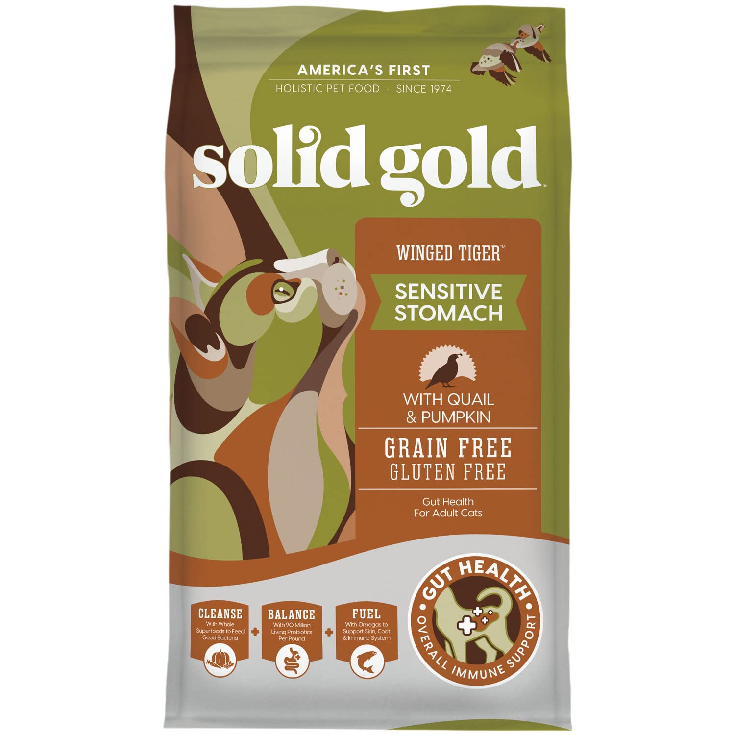 Solid Gold Sensitive Stomach Dry Cat Food - Grain Free & Gluten Free Sensitive Stomach Cat Food for Indoor Adult & Senior Cats -