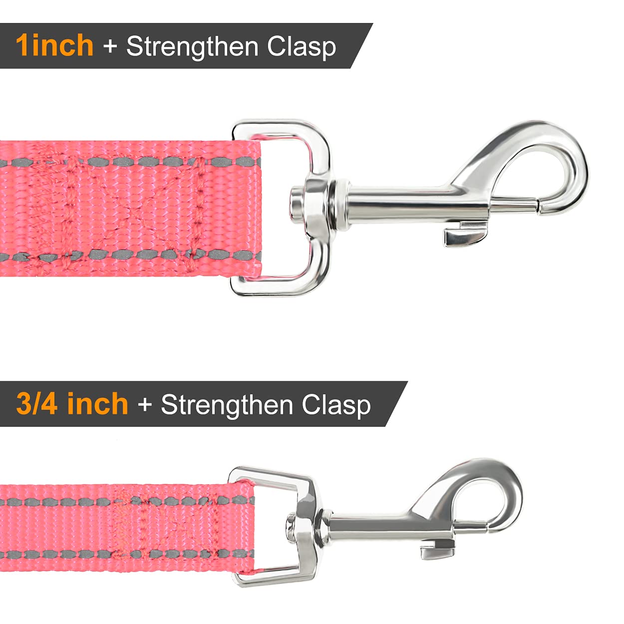 Joytale Double-Sided Reflective Dog Leash, 6 Ft/5 Ft/4 Ft, Padded Handle Nylon Dogs Leashes For Small & Medium Dogs Walking, Pink, 5Ft
