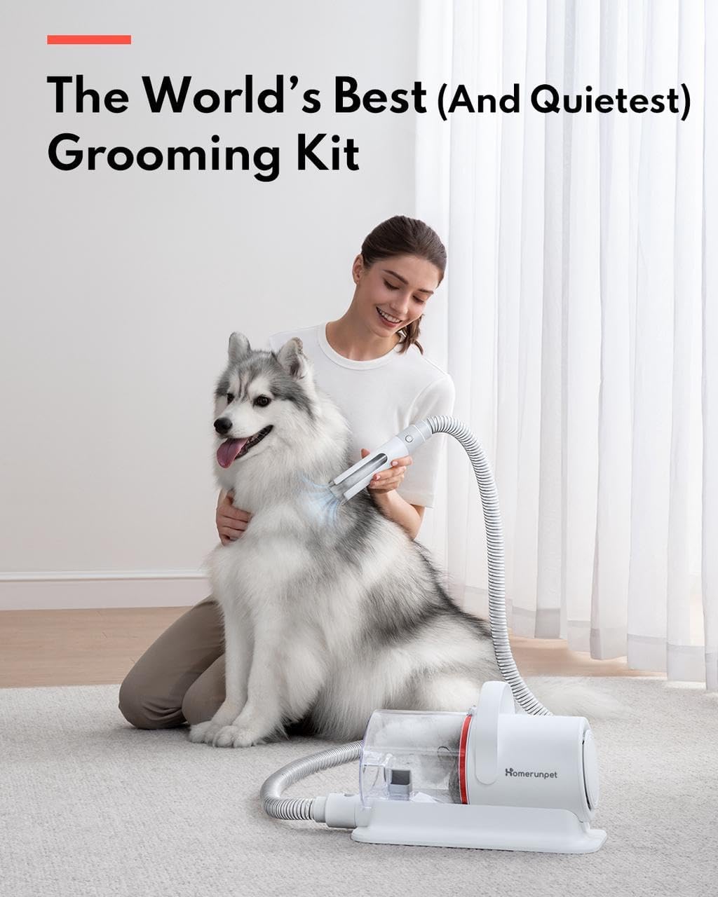Homerunpet Ultra Quiet Dog Grooming Vacuum, Pet Vacuum, Suction 99% Pet Hair, 6 Tool Grooming Kit, Anti Shedding, 1.85L Dust Cup
