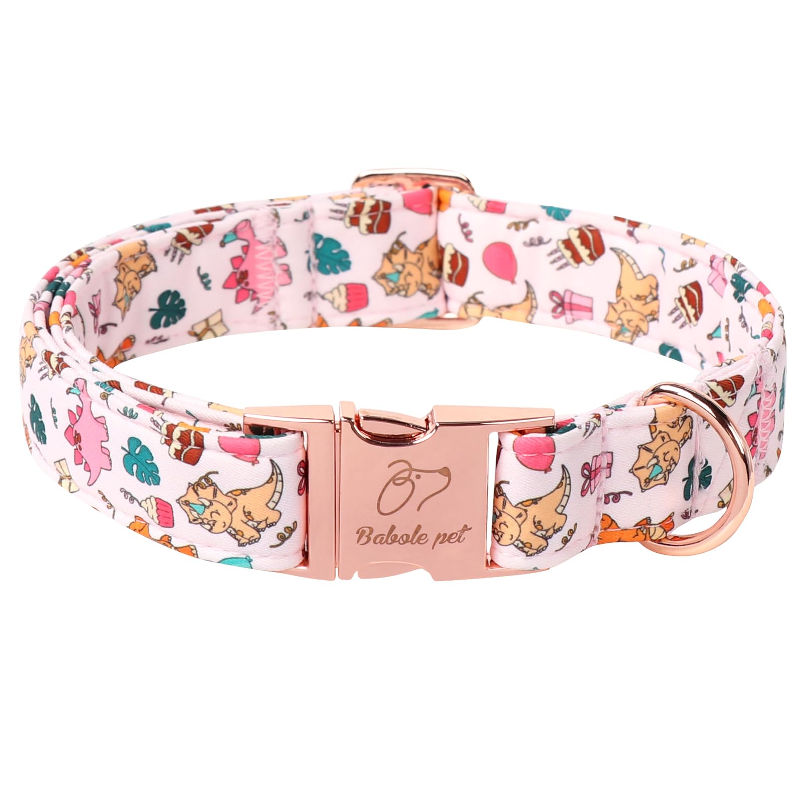 Babole Pet Cute Dinosaur Dog Collar - Adjustable Cartoon Girl Dog Collars For Small Dogs, Heavy Duty Metal Buckle Pet Collar, Pi