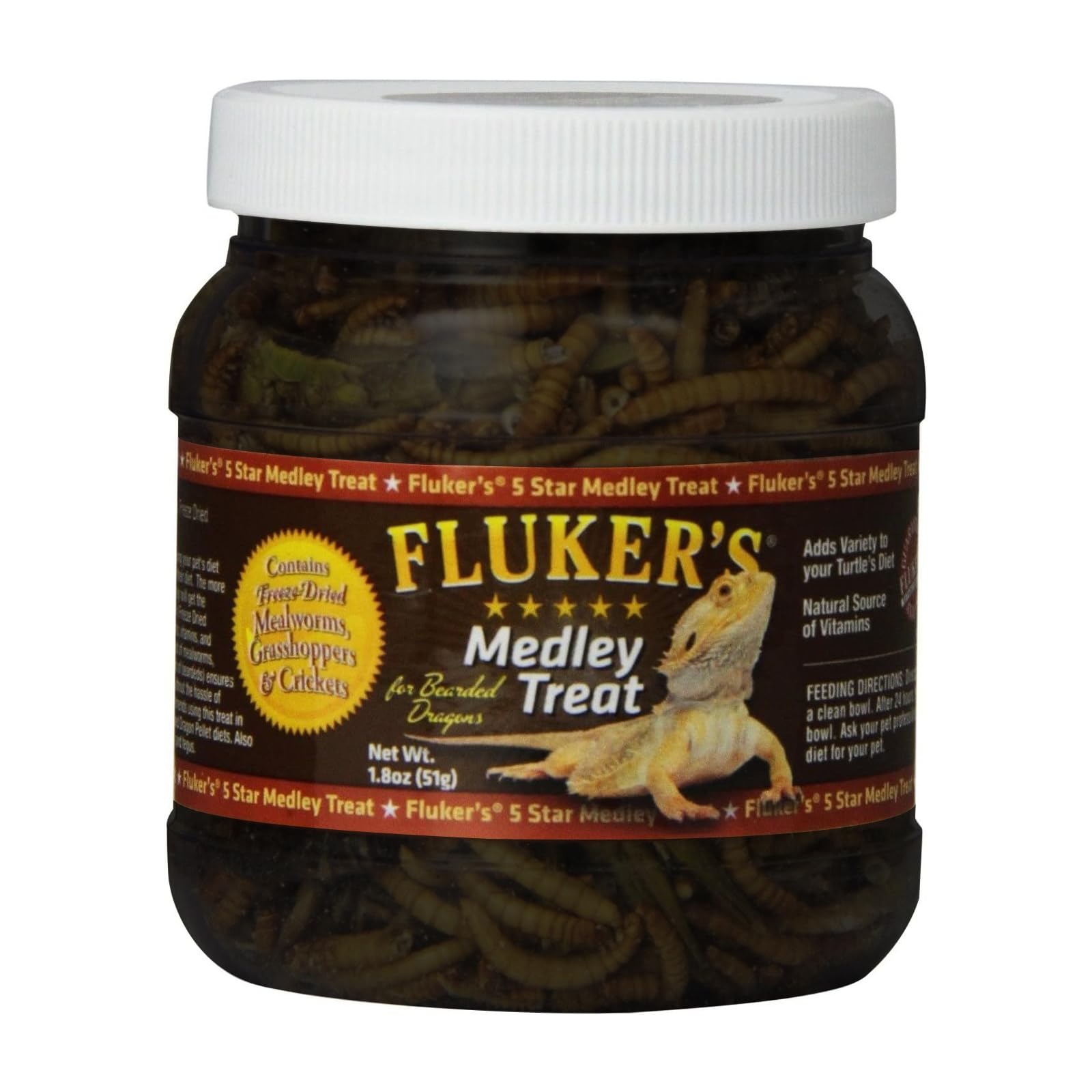 Flukers Medley Treat for Bearded Dragons, Grasshoppers, Mealworms and Crickets, 1.8 oz