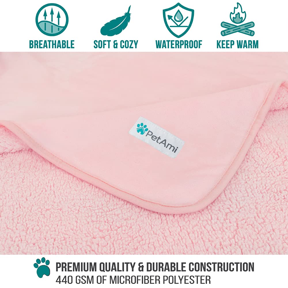 Petami Waterproof Dog Blanket For Medium Large Dogs, Pee Proof Pet Blanket For Bed Couch, Reversible Water Proof Blanket For Puppy Indoor Cat, Soft Dog Pee Crate Cover Washable, 60X80 Pink