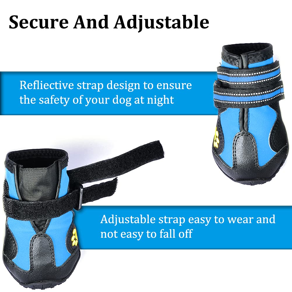 Covertsafe& Dog Boots For Dogs Non-Slip, Waterproof Dog Booties For Outdoor, Dog Shoes For Medium To Large Dogs 4Pcs With Rugged Sole Black-Blue, 2.3X1.6 Inch(Lxw)