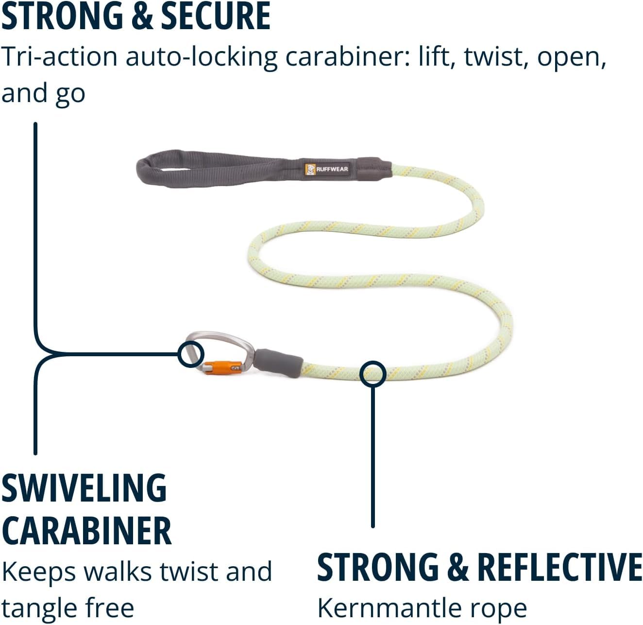 Ruffwear, Knot-A-Leash Dog Leash, Reflective Rope Lead With Carabiner, Moss Green, Small