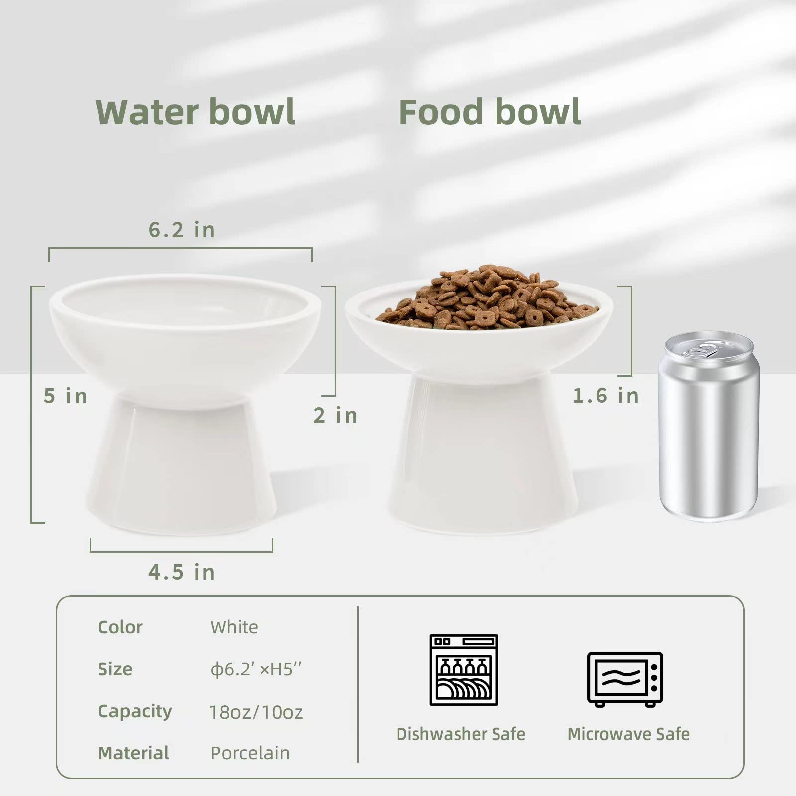 CEEFU 2 Elevated Ceramic Cat Bowls Extra Wide for Food & Water - Whisker Fatigue Shallow Food Dish, Lead & Cadmium-Free, Raised