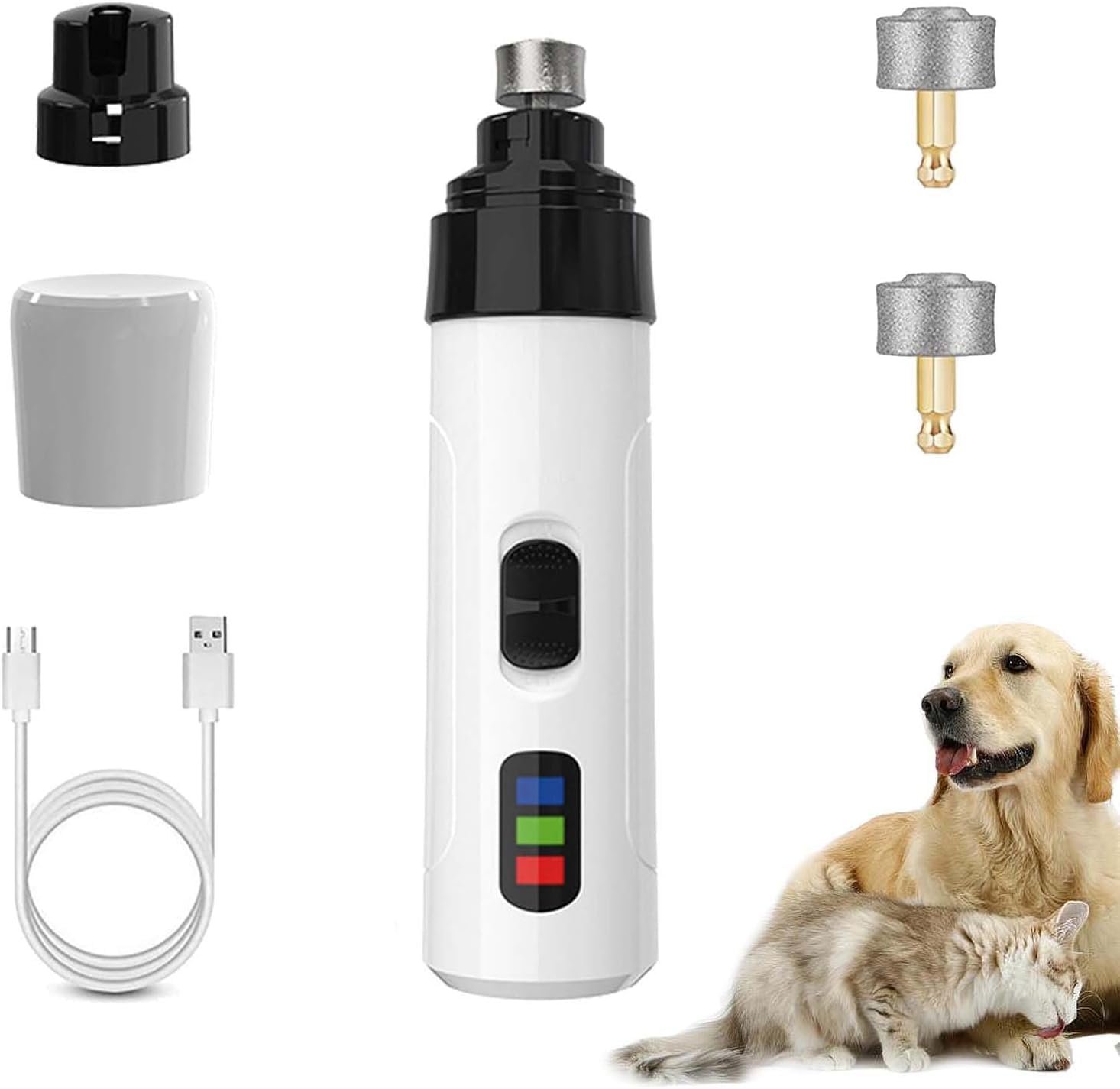 Heusom Silent Groom Pro Nail Grinder, Heusom Dog Nail Trimmer, Rechargeable USB Charging Pet Nail Grinder, 2 Grinding Heads, Ele