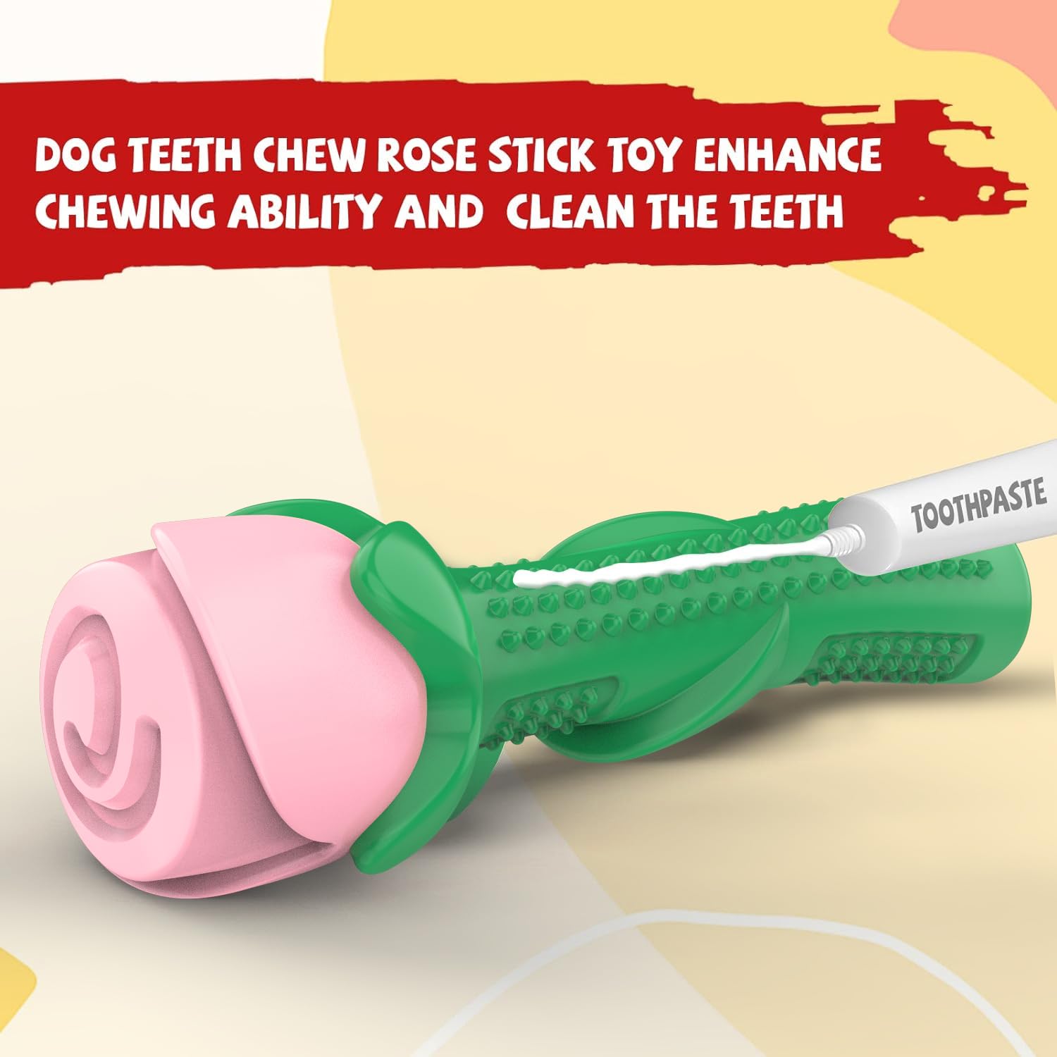 ucho Dog Toy for Aggressive Chewers, Rose Shaped, Light Pink, Interactive Chew Toy for Training and Dental Care