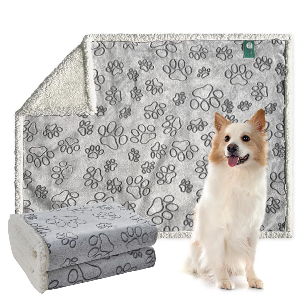 Qeils Dog Blankets For Small Dogs - Waterproof Pet Blanket Washable - Sherpa Fleece Puppy Blanket, Soft Plush Reversible Dog Blanket For Bed Couch Car Sofa, 30'X40', Grey Paw Print