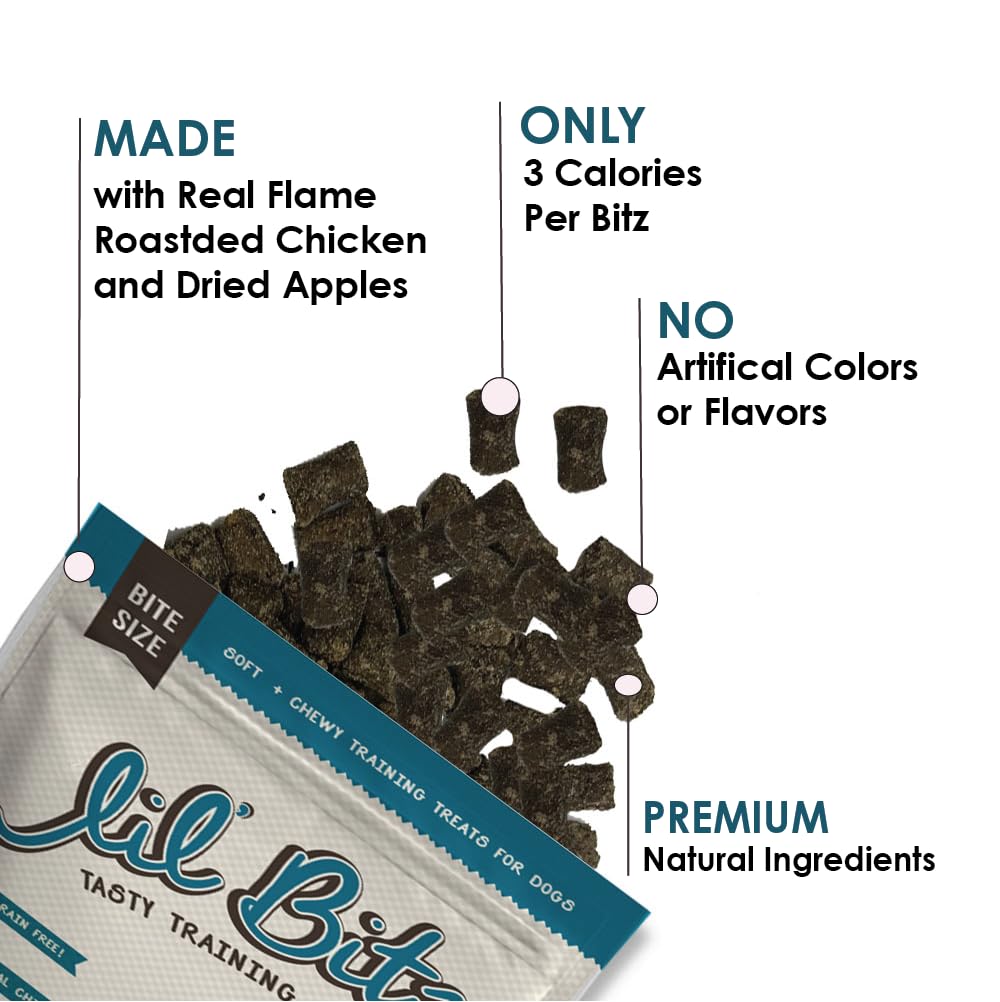 Lil Bitz Flame Roasted Chicken Training Treats, Soft, Tasty, Grain-Free, Perfect for Training and Spoiling, Irresistible Aroma,