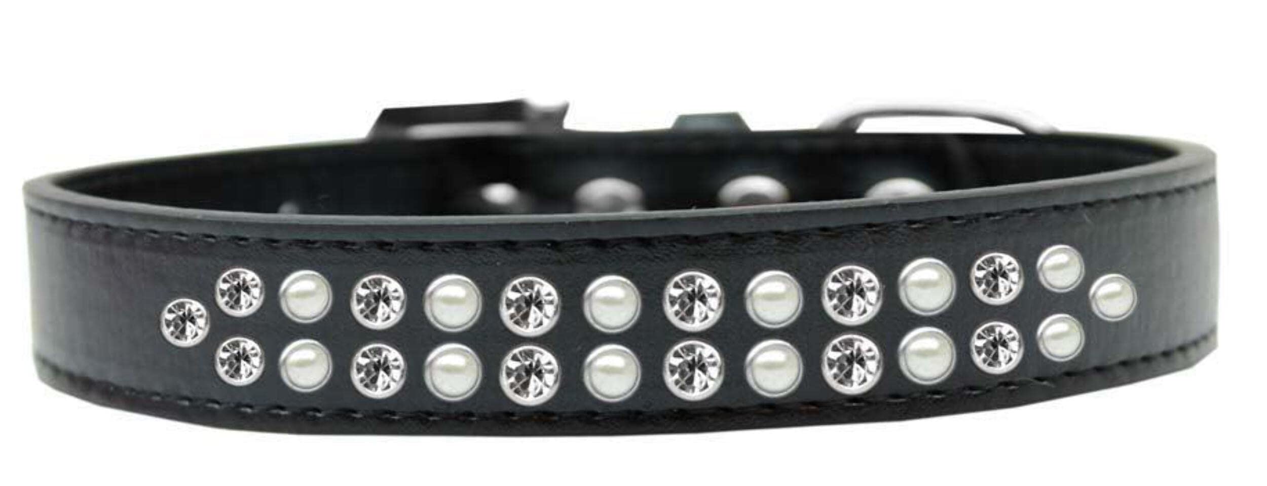 Mirage Pet Products Two Row Pearl and Clear Crystal White Dog Collar, Size 14