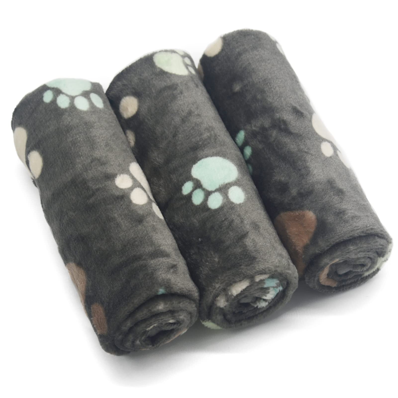 1 Pack 3 Puppy Blankets Super Soft Warm Sleep Mat Grey PAW Print Blanket Fleece Pet Blanket Dog Blankets for Small Dogs Puppy Do