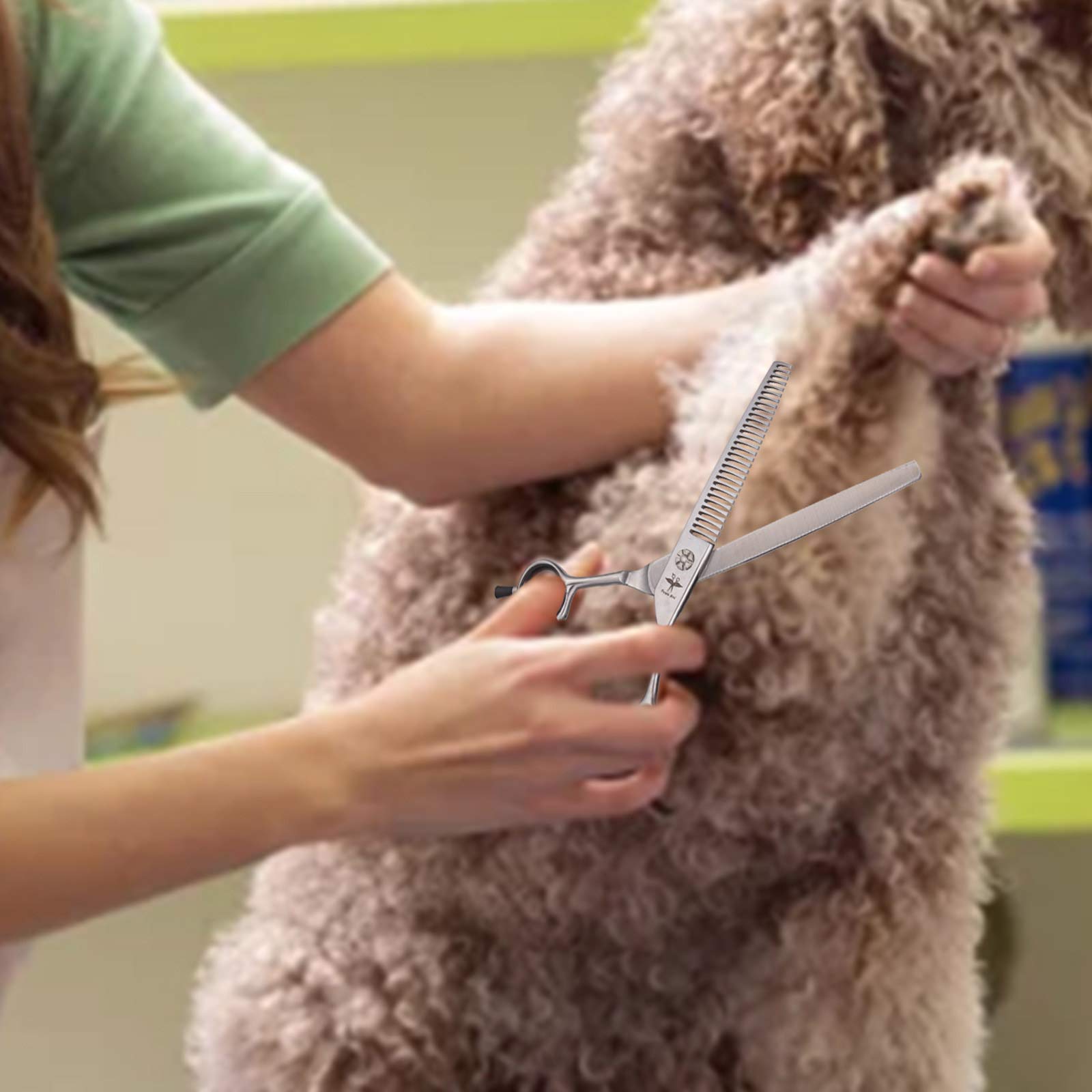 7 Inch Straight Dog Grooming Scissors Pet Thinning Texturizing Shears Professional Safety Blunt Tip Trimming Shearing For Dogs Cats Face Paws Limbs Japanese Stainless Steel Silver