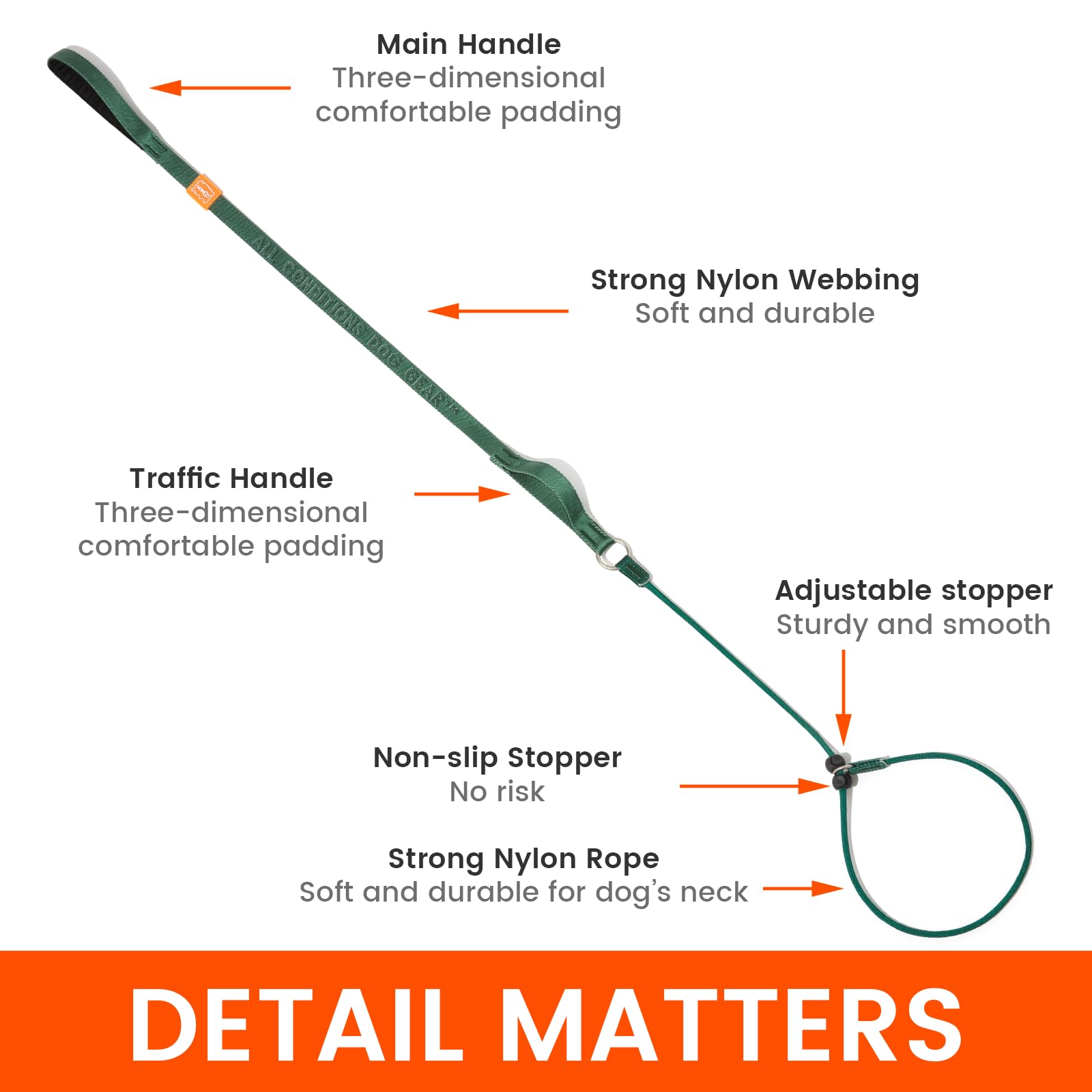 Howgo Dog Slip Lead Dog Leash,Training Leash,Cinch Leash, No-Pull Slip Leash And Collar,Heavy Duty&Durable,Padded Handle,For All Breeds,5Ft (Orange)