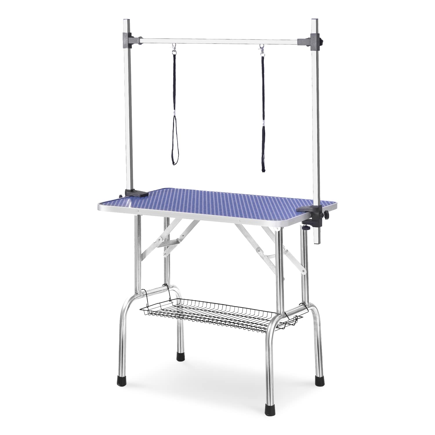 Soarflash Pet Dog Grooming Table Foldable,Heavy Duty Foldable Pet Grooming Table With Arm & Noose & Mesh Tray, Maximum Capacity Up To 330Lbs, 36Inch, Blue
