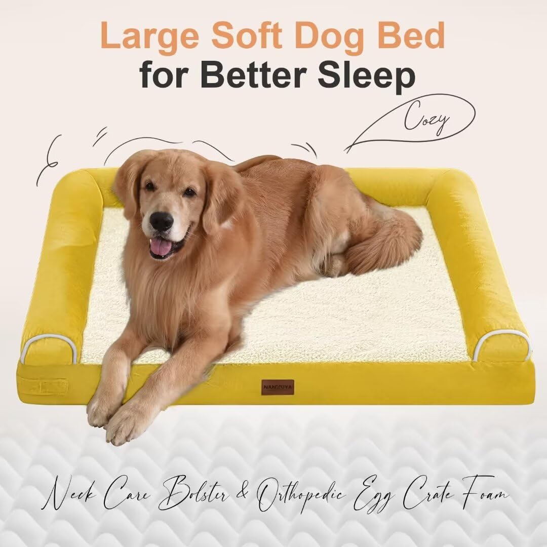 Large Dog Bed Orthopedic Washable: Beds Bolster Xl Bed Big Xlarge Dogs Egg Crate Foam Couch Sofa Waterproof With Removable Cover - Ginger