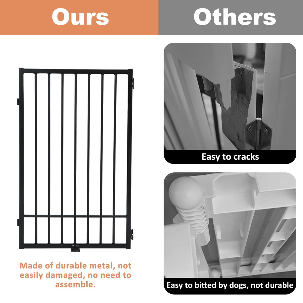 Smonter Free Standing Dog Gate With Door Walk Through, 80.5'' Extra Wide Indoor Dog Fence, 31.5'' Height 4 Panels Foldable Metal