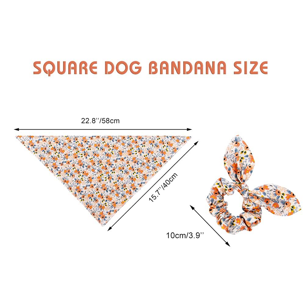 E-Clover Dog Bandanas & Matching Scrunchie Set Girl Cute Flower Dog Scarf Bibs Pet Bandana With Bow Tie For Small Dogs Puppy Own