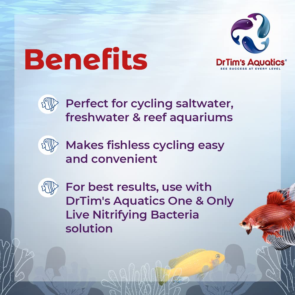 DrTims Aquatics Ammonium Chloride Solution for Fishless Cycling: 2 oz., Treats 100 gal. - Fish Tank Cleaner for Saltwater, Fresh