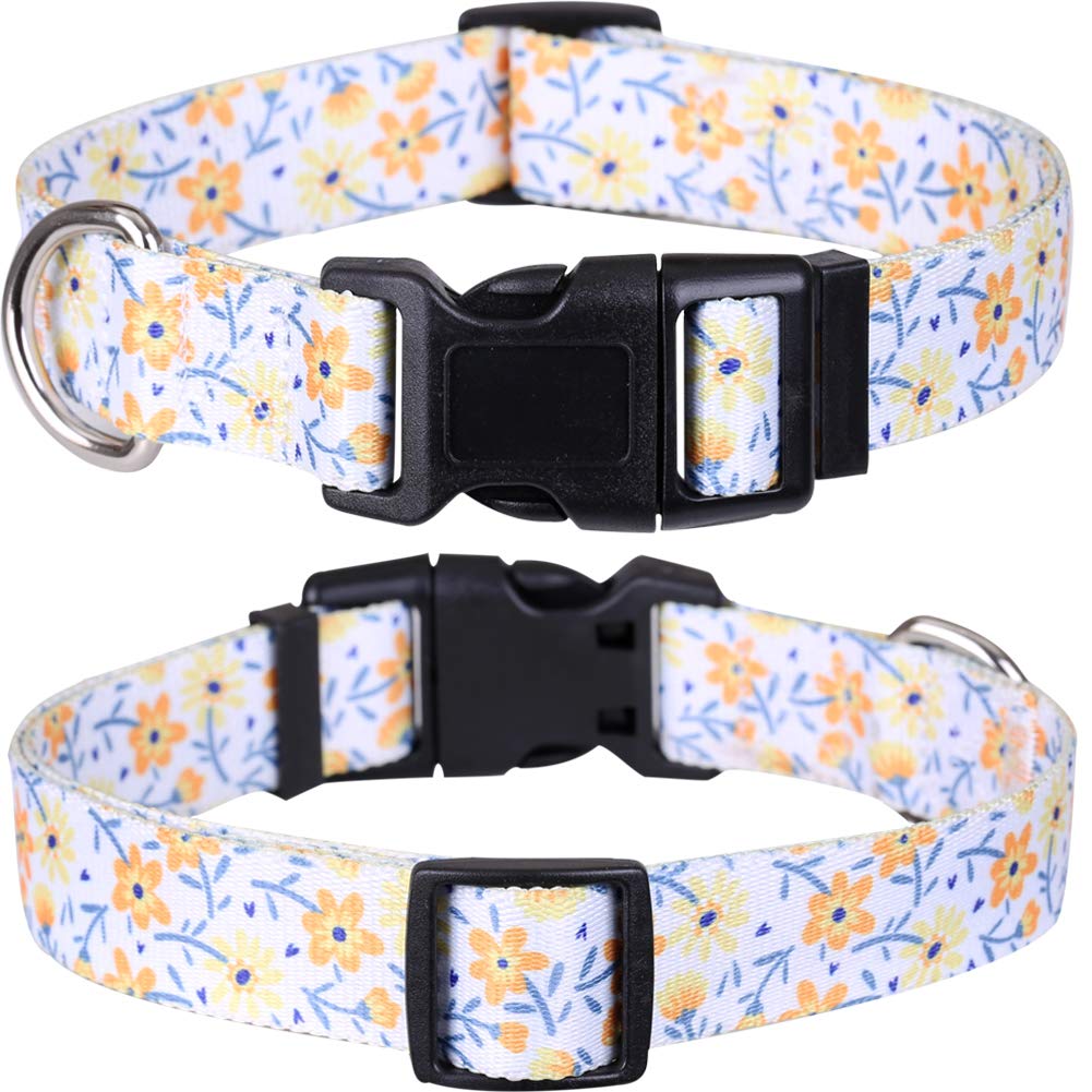 2 Pack Dog Collar Floral Adjustable Nylon Pet Collars For Small Medium Large Dogs Puppy