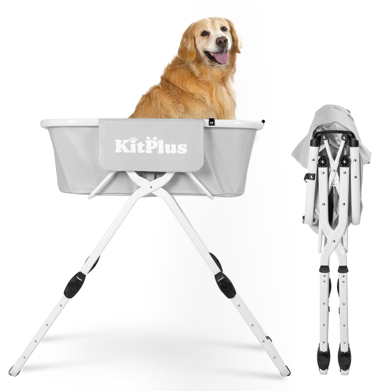 Kitplus Elevated Dog Bathtub, 5 Height Adjustable Portable Dog Wash Station For Small To Large Pets, Foldable Bathing Tub With S