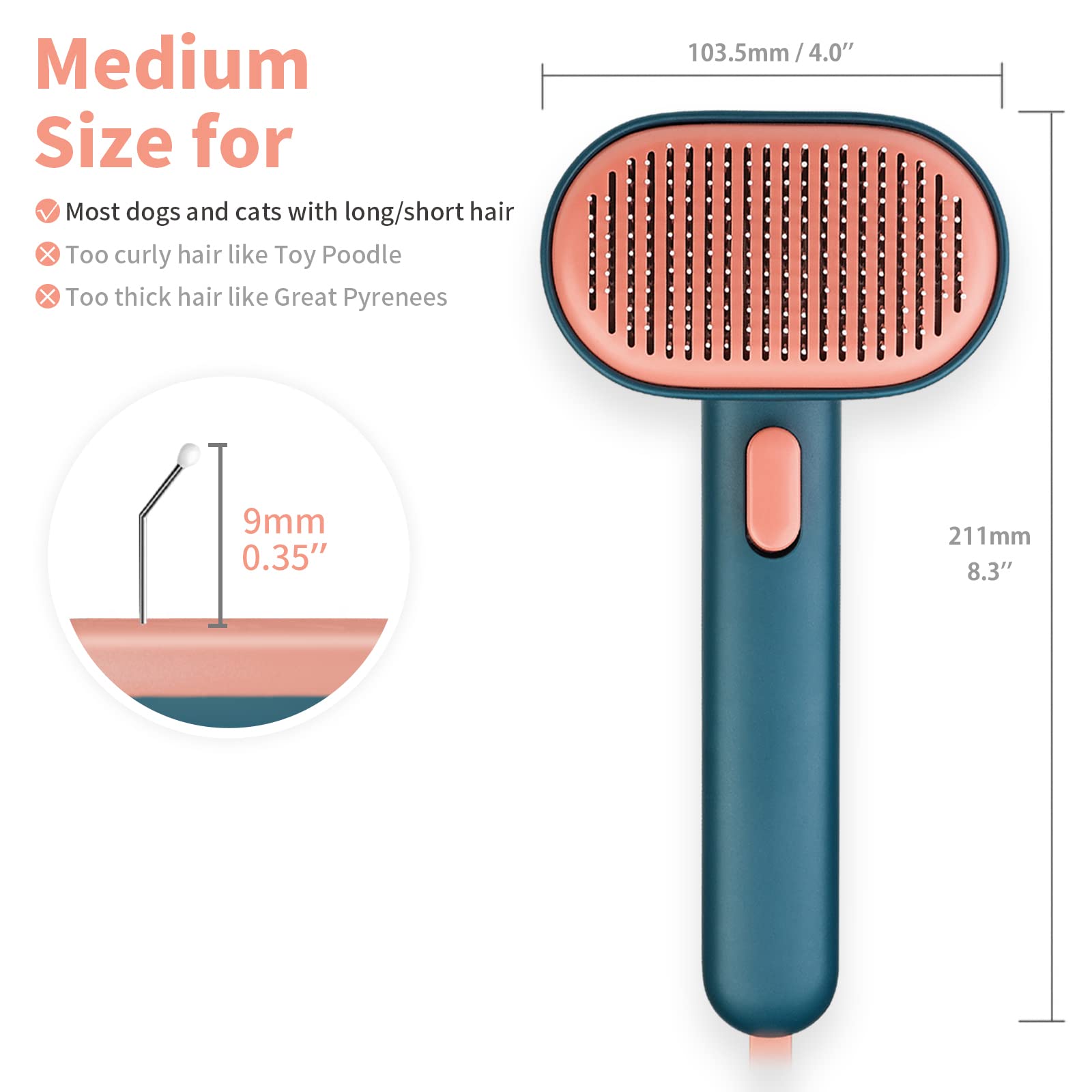 Aumuca Cat Brush With Release Button, Cat Brushes For Indoor Cats Shedding, Cat Brush For Long Or Short Haired Cats, Cat Grooming Brush Cat Comb For Kitten Rabbit Massage Removes Loose Fur Green