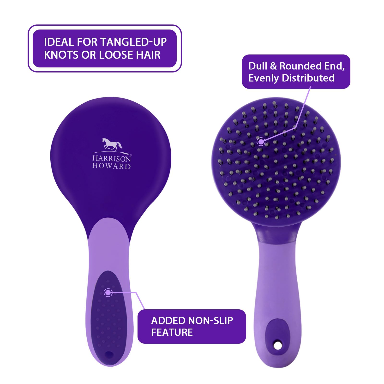 Harrison Howard Horse Mane And Tail Brush - Professional Grooming Brush, Equestrian Detangler, Non-Slip, Purple