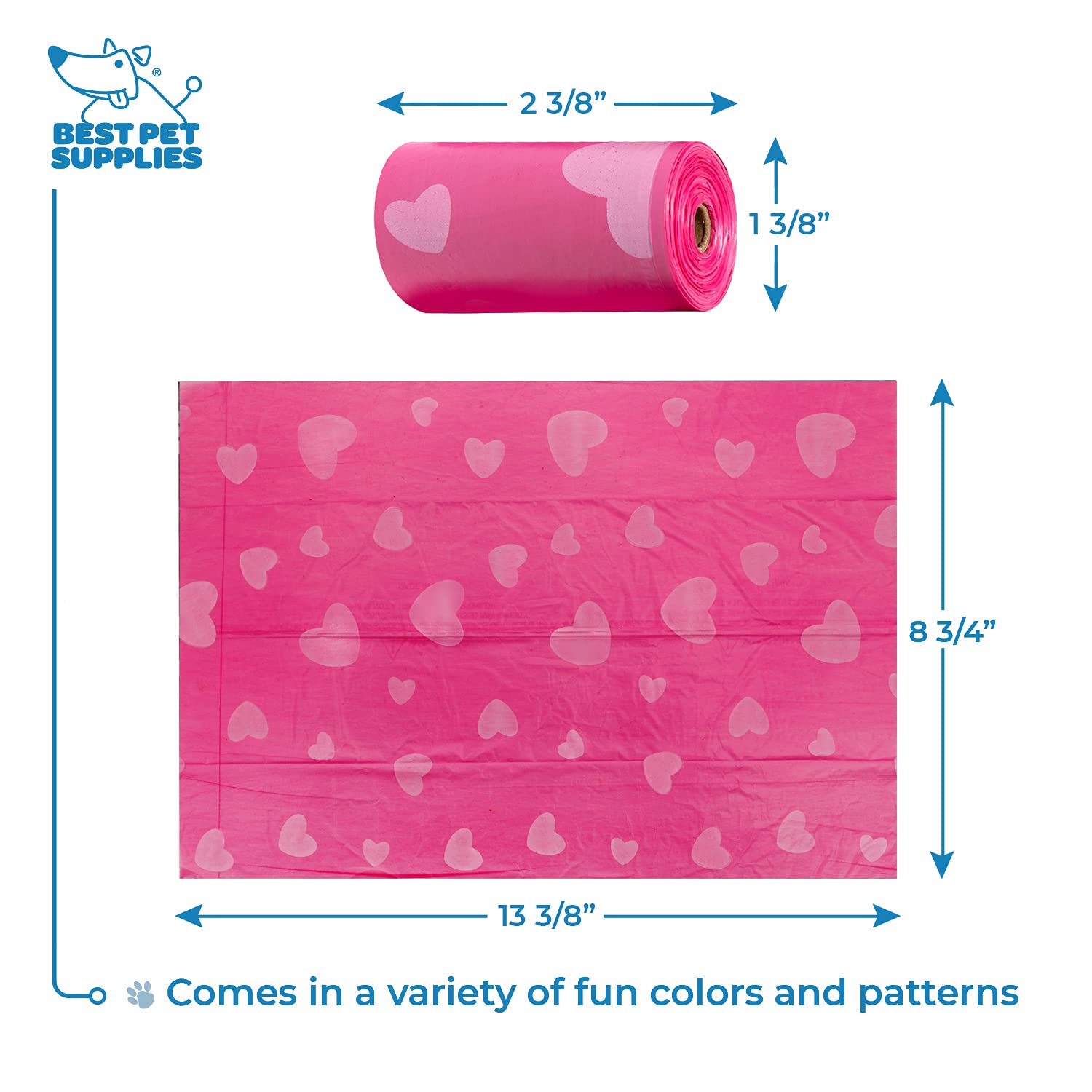 Best Pet Supplies Dog Poop Bags For Waste Refuse Cleanup, Doggy Roll Replacements For Outdoor Puppy Walking And Travel, Leak Proof And Tear Resistant, Thick Plastic - Pink Heart, 240 Bags