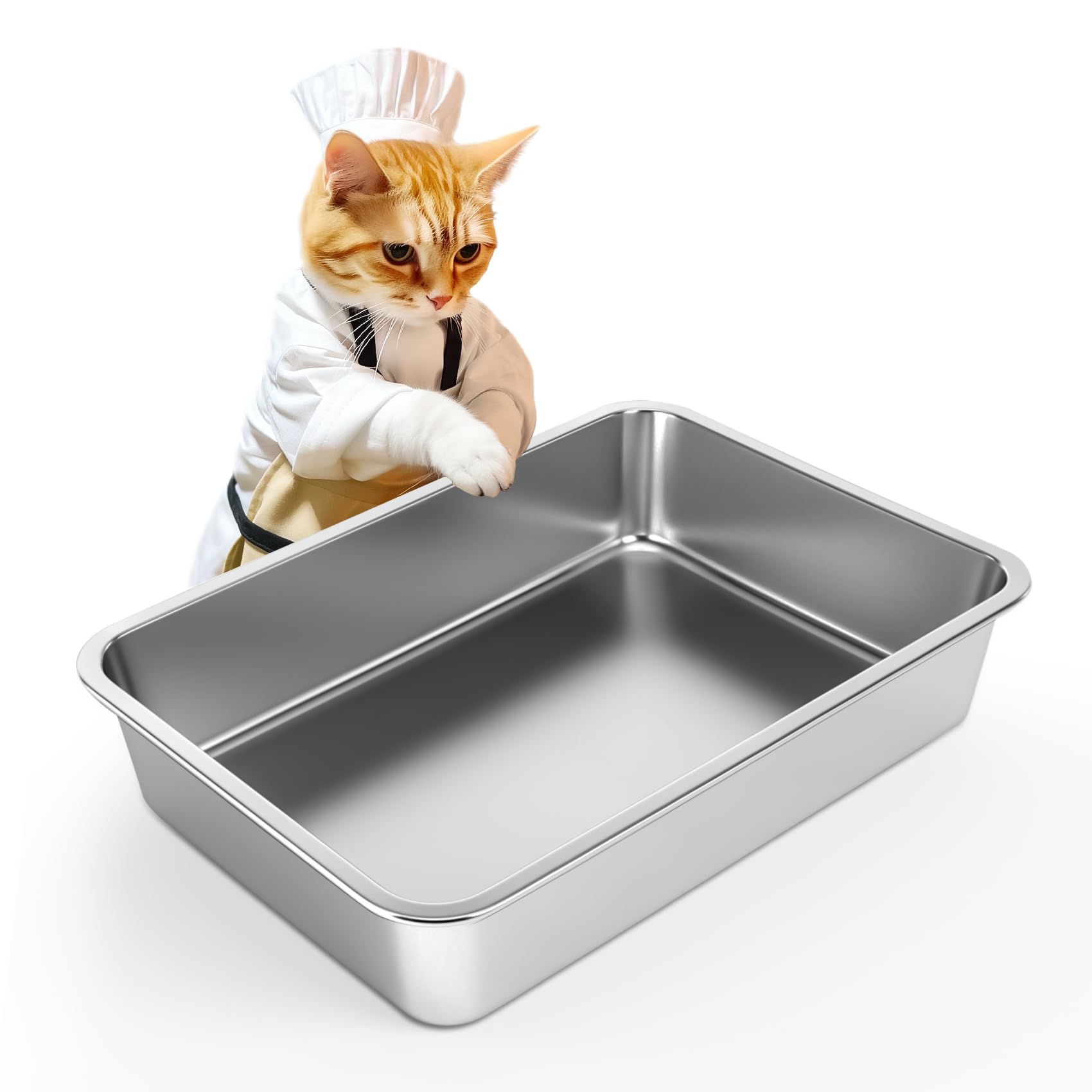 Ikitchen Stainless Steel Cat Litter Box, Large Metal Litter Pan For Cats Rabbits, Kitty Litter Box Never Absorbs Odors, Low Side