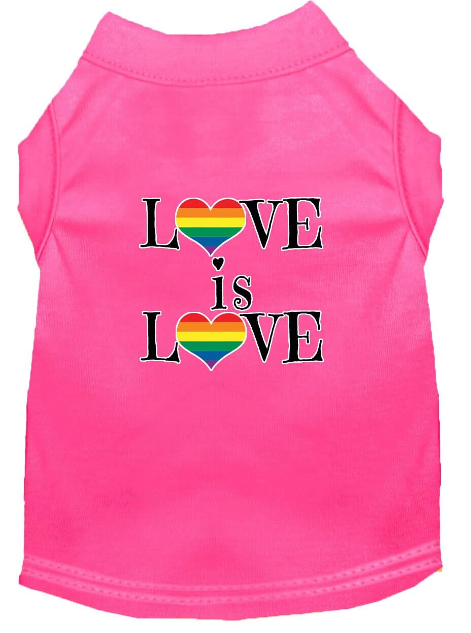 Pet Dog & Cat Shirt Screen Printed, &quot;Love Is Love&quot; Bright Pink XS (0-3 lbs.)