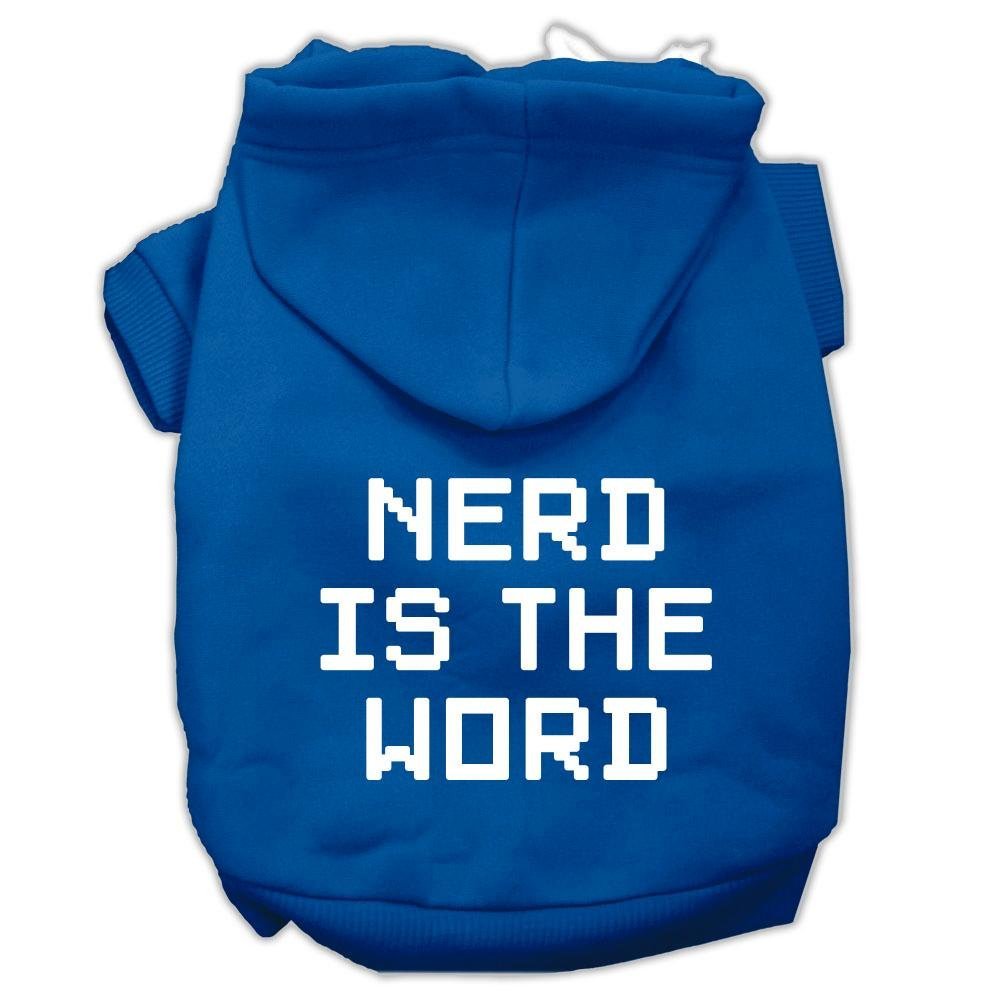 Pet Dog & Cat Hoodie Screen Printed, &quot;Nerd Is The Word&quot; Blue XS (0-3 lbs.)