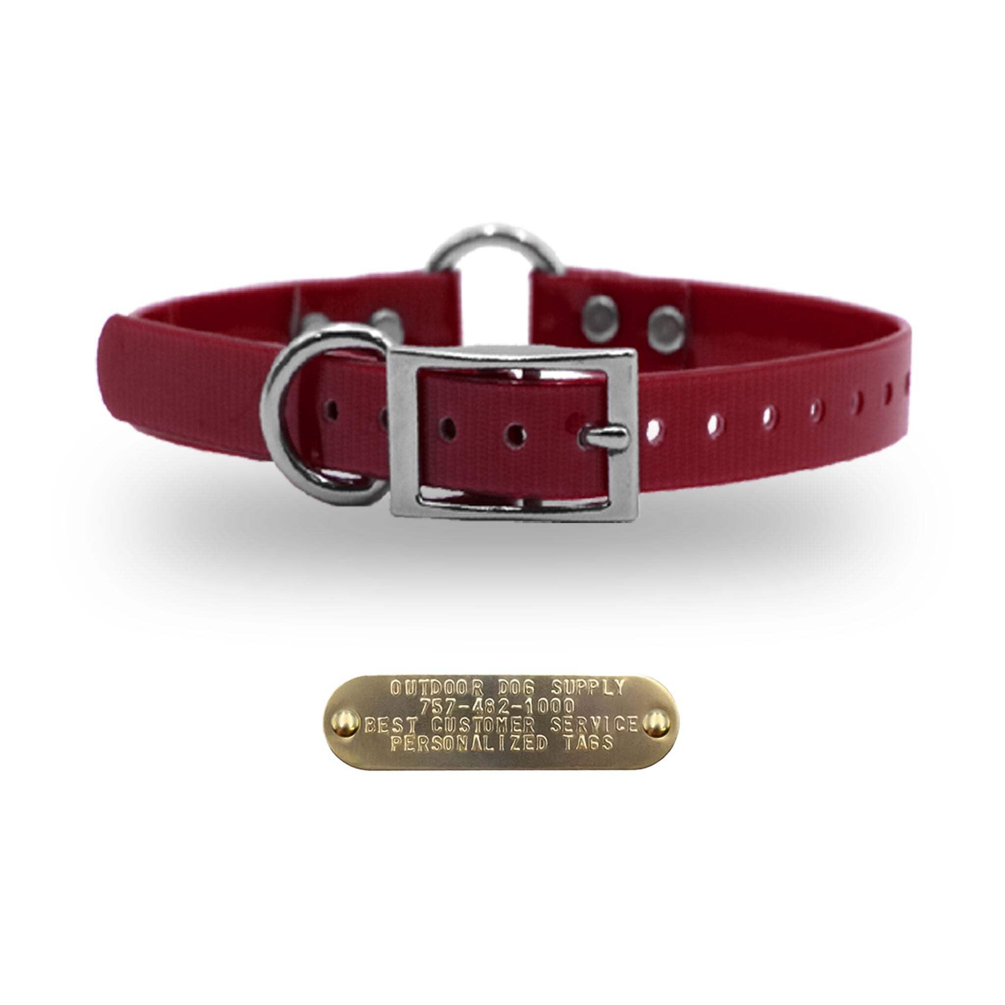 Outdoor Dog Supply'S 1' Wide Solid Color Ring In Center Dog Collar Strap With Custom Brass Name Plate (21' Long, Yellow)