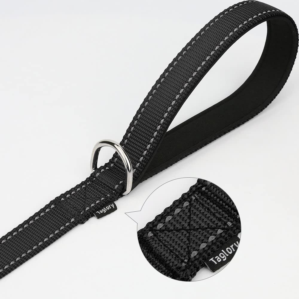 Taglory Dog Leash For Small Dogs | Double-Sided Reflective | Soft Neoprene Padded Handle | 3/4 Inch By 4 Ft | Fit Small Medium Large Breeds Dogs Under 20Lbs | Black