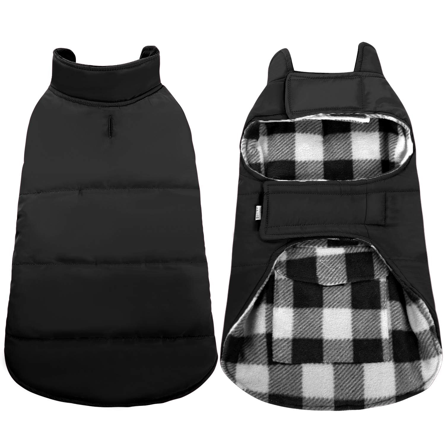 ASENKU Winter Coat, Fleece Jacket Plaid Reversible Vest Waterproof Windproof Cold Weather Clothes Pet Apparel for Small Medium L