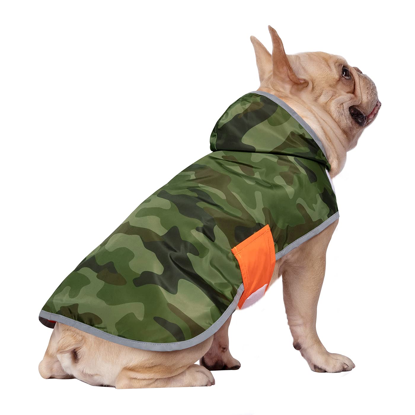 HDE Reversible Dog Raincoat Hooded Slicker Poncho Rain Coat Jacket for Small Medium Large Dogs Camo Orange - M