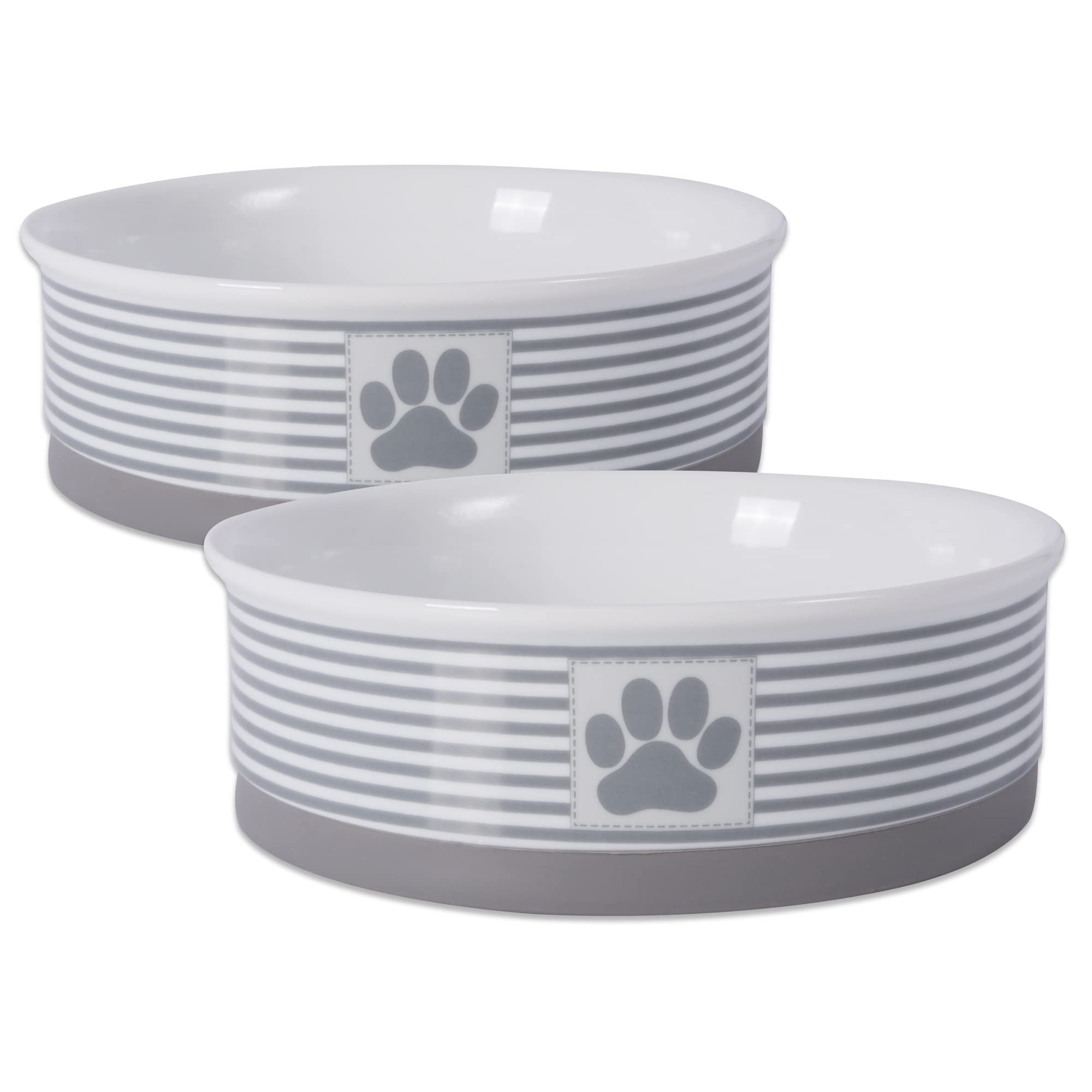 Bone Dry Paw & Patch Ceramic Pet Collection, Large Set, 7.5X2.4Inch , Gray, 2 Piece