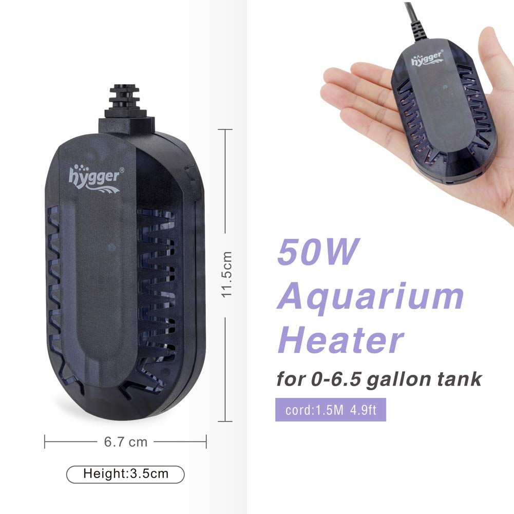 Hygger Mini Glass Aquarium Heater Adjustable Led Digital Temperature Display Small Tank Heater For Turtle Betta Fish Bowl With Protective Guard 50W